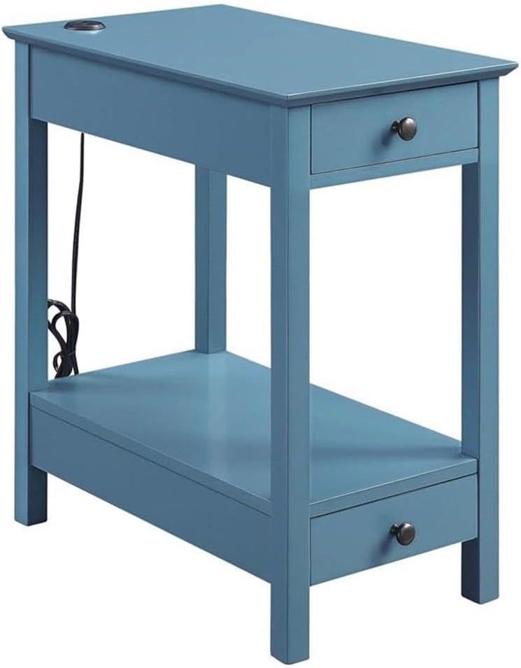 Byzad Side Table with USB Charging Dock Teal - Acme Furniture: Modern Storage, Drawer, Shelves, MDF Wood