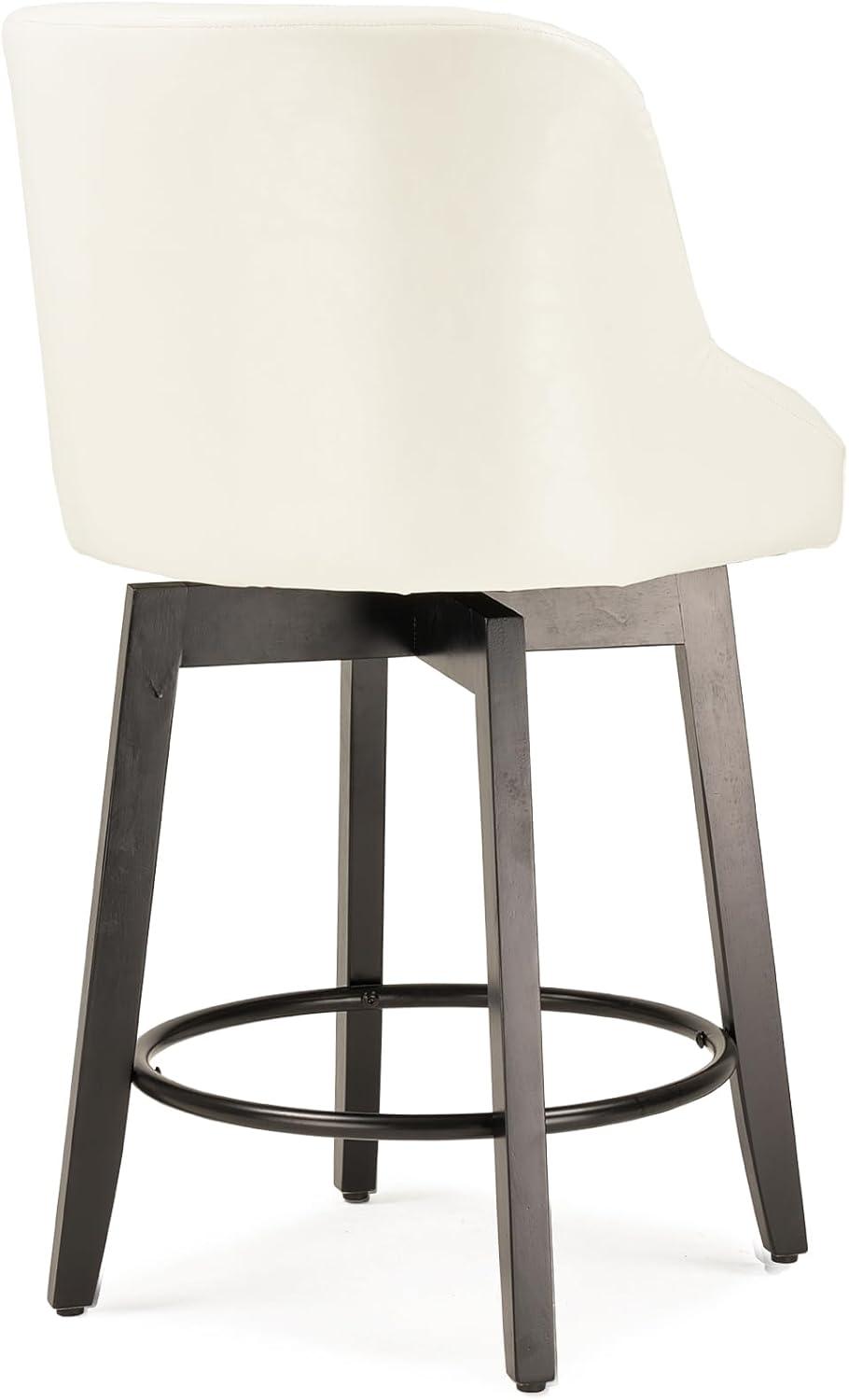 CHITA 26 inch Upholstered Swivel Faux Leather Counter Bar Stools with Back & Wood Legs Set of 2, Pure White