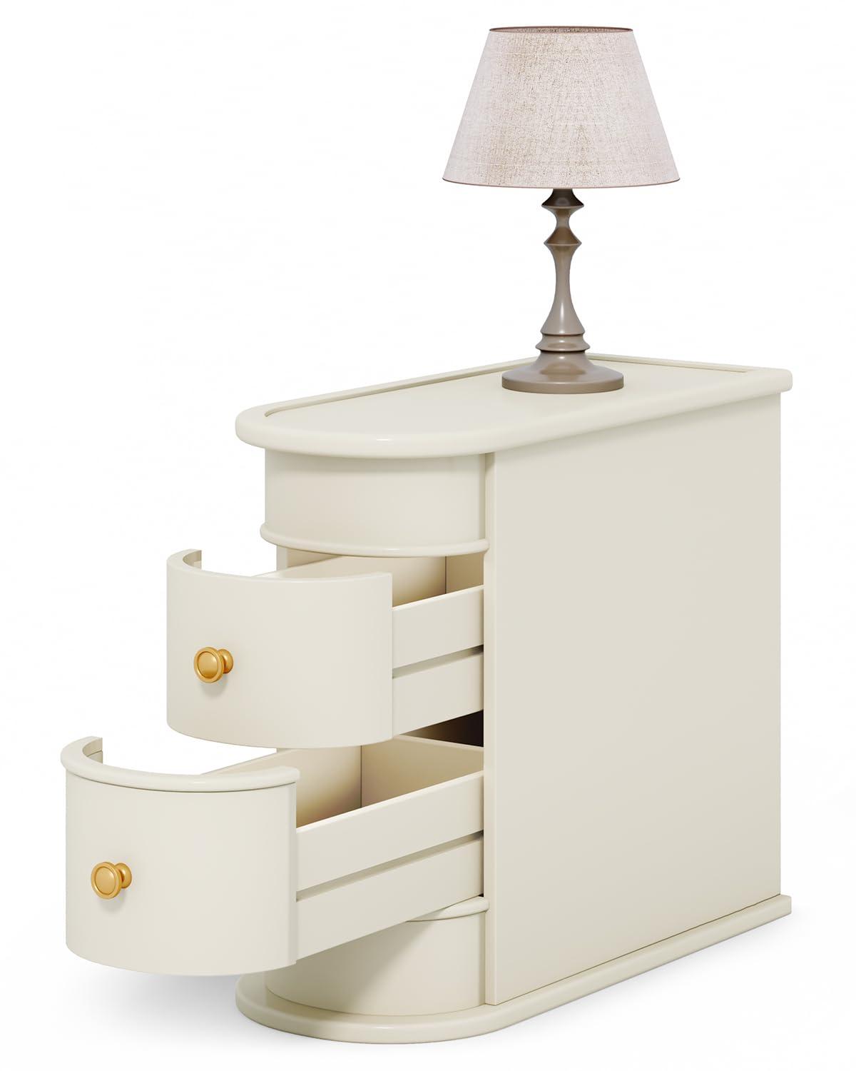 Hommoo Wood Narrow Nightstand with 2 Drawers Off-White