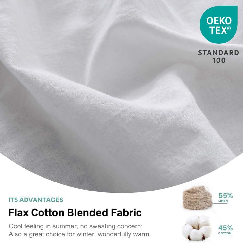 Simple&Opulence Belgian Linen Sheet Set Solid Color - 4 Pieces (1 Flat Sheet, 1 Fitted Sheet & 2 Pillowcases) Natural Flax Cotton Blend Soft Breathable Farmhouse Bedding - Full Size, White