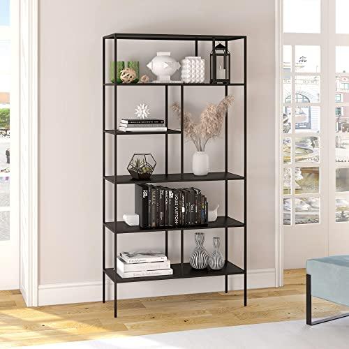 Industrial 5-Tier Blackened Bronze Metal Bookcase, 72" Tall