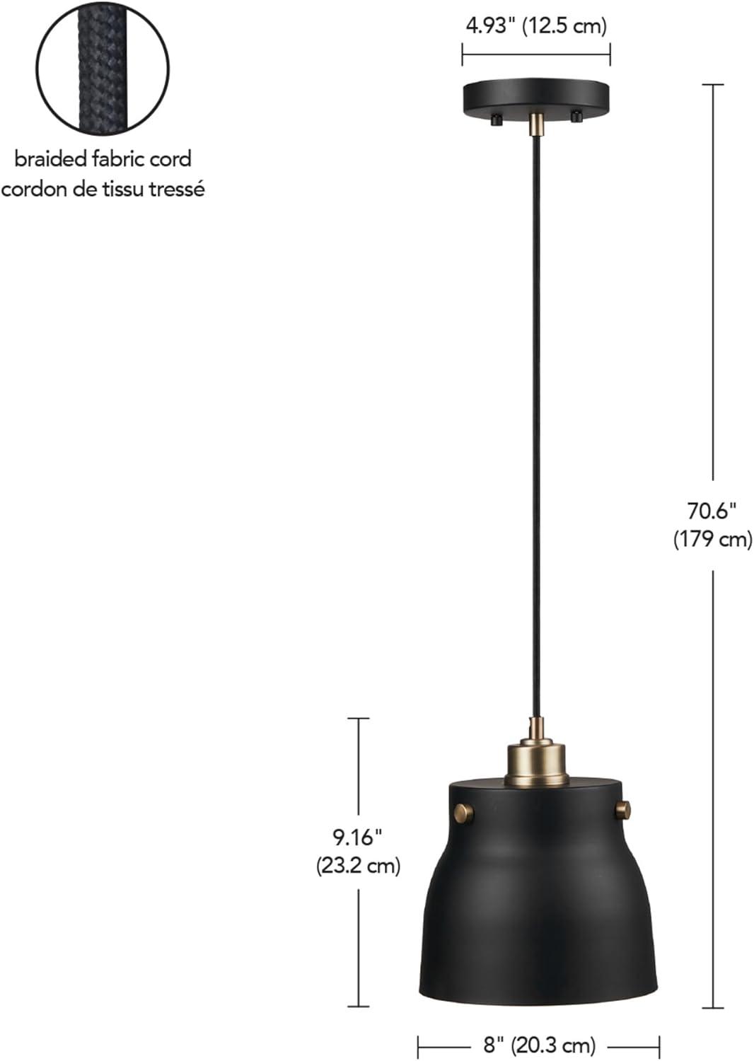 Matte Black Mini Pendant Light with Brass Accents