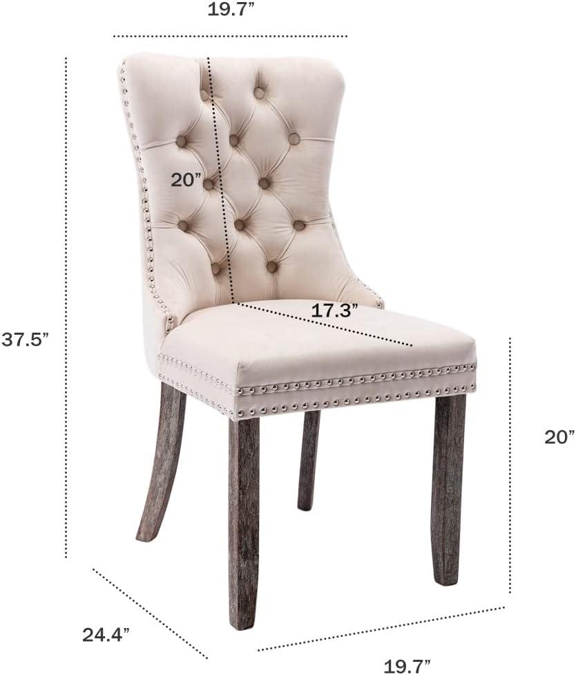 Tzicr Tufted Dining Chairs Set of 4, Upholstered Dining Chairs with Nailhead Back, Nailhead Trim, Velvet Dining Chairs for Kitchen/Bedroom/Dining Room(Beige)