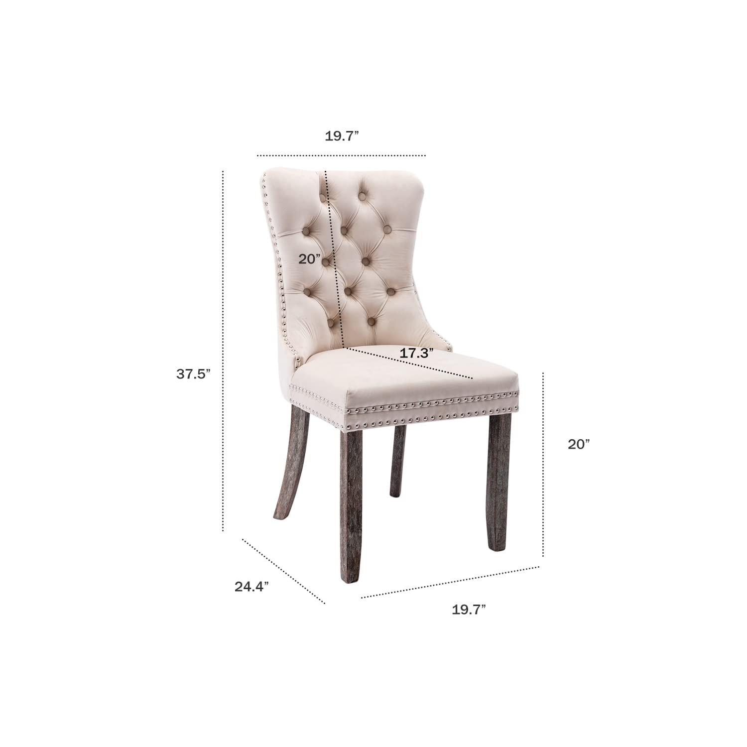 BELLEZE Upholstered Dining Chairs Set of 2, Velvet Luxury Dining Room Chairs with Button Back, Nailhead Trim, Pull-ring, Solid Wood Legs for Kitchen, Living Room, Restaurant - Chandler (Beige)
