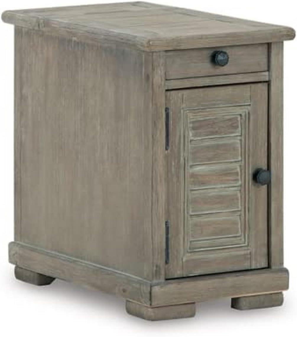 Beige Rectangular Wood End Table with Storage