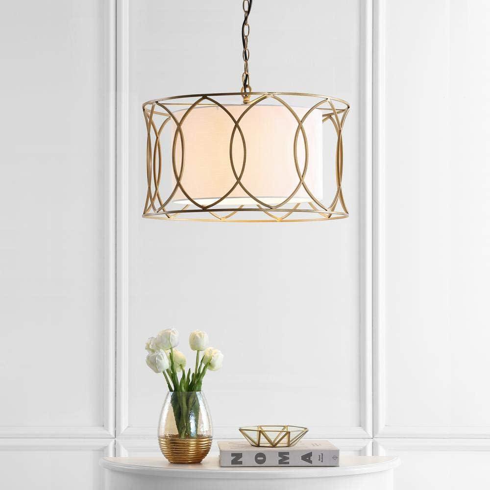 Silas Gold Drum Pendant Lamp with Off-White Shade - 21.5" Diameter