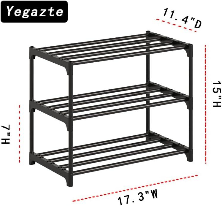 Small Stackable Shoe Rack, Entryway, Hallway and Closet, Save Space and Organization (3 Tier, Black)