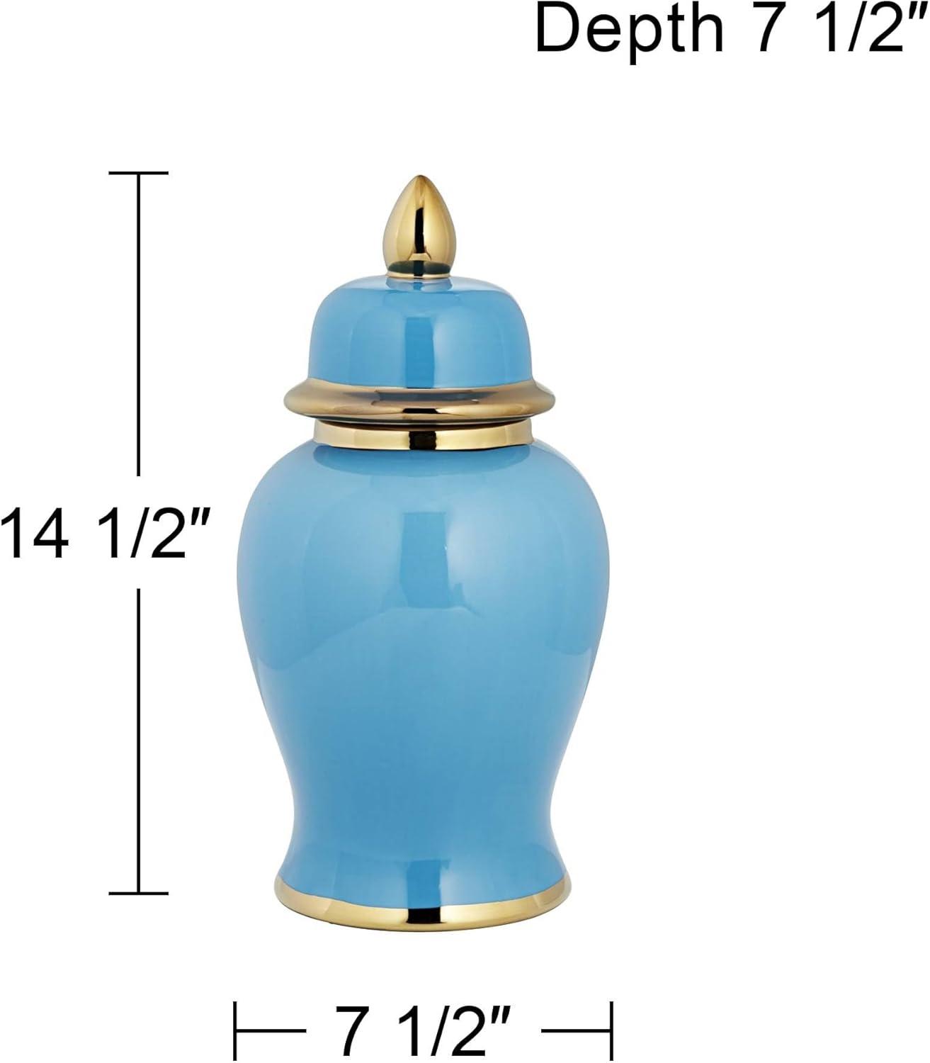 Shiny Turquoise and Gold Porcelain Ginger Jar with Lid