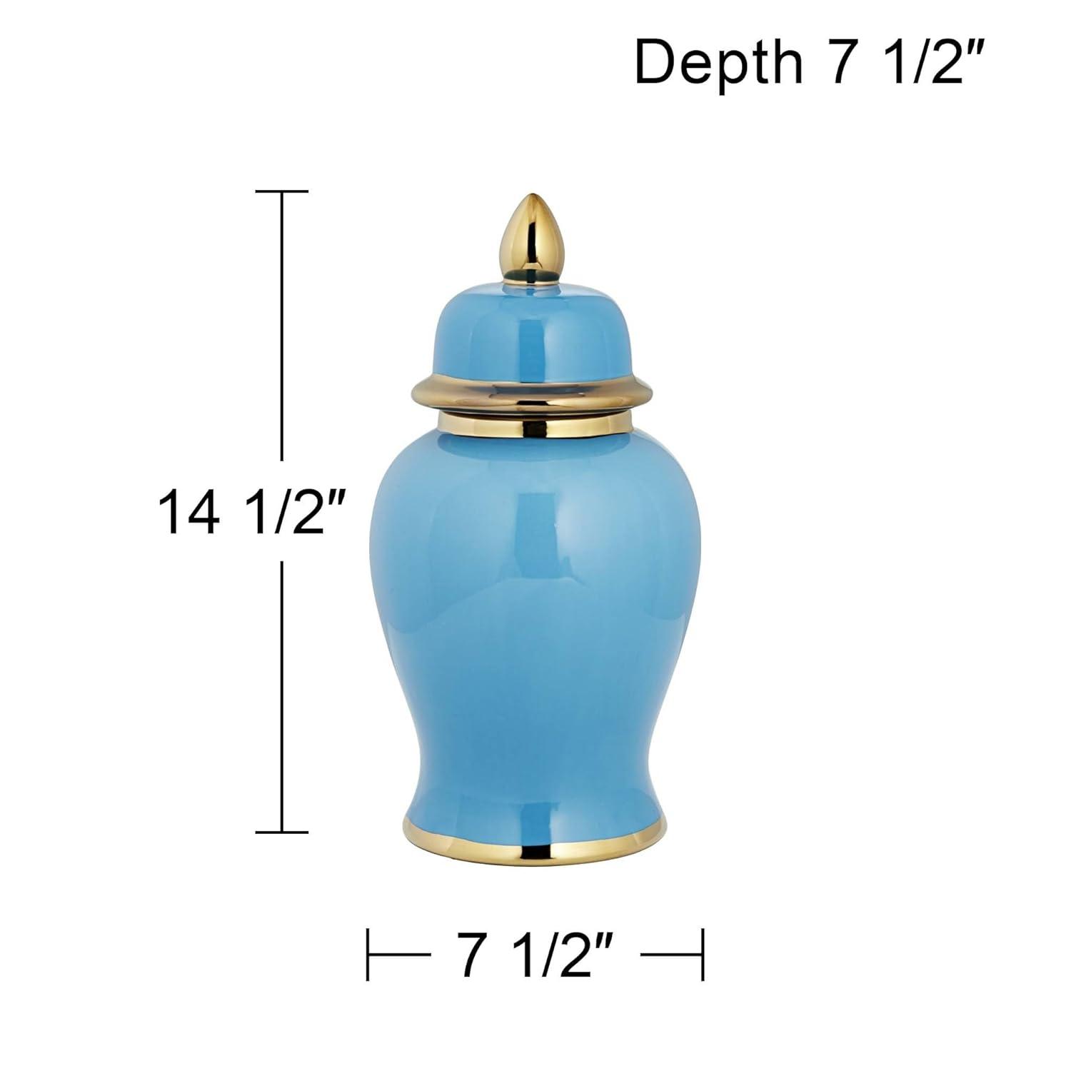 Shiny Turquoise and Gold Porcelain Ginger Jar with Lid