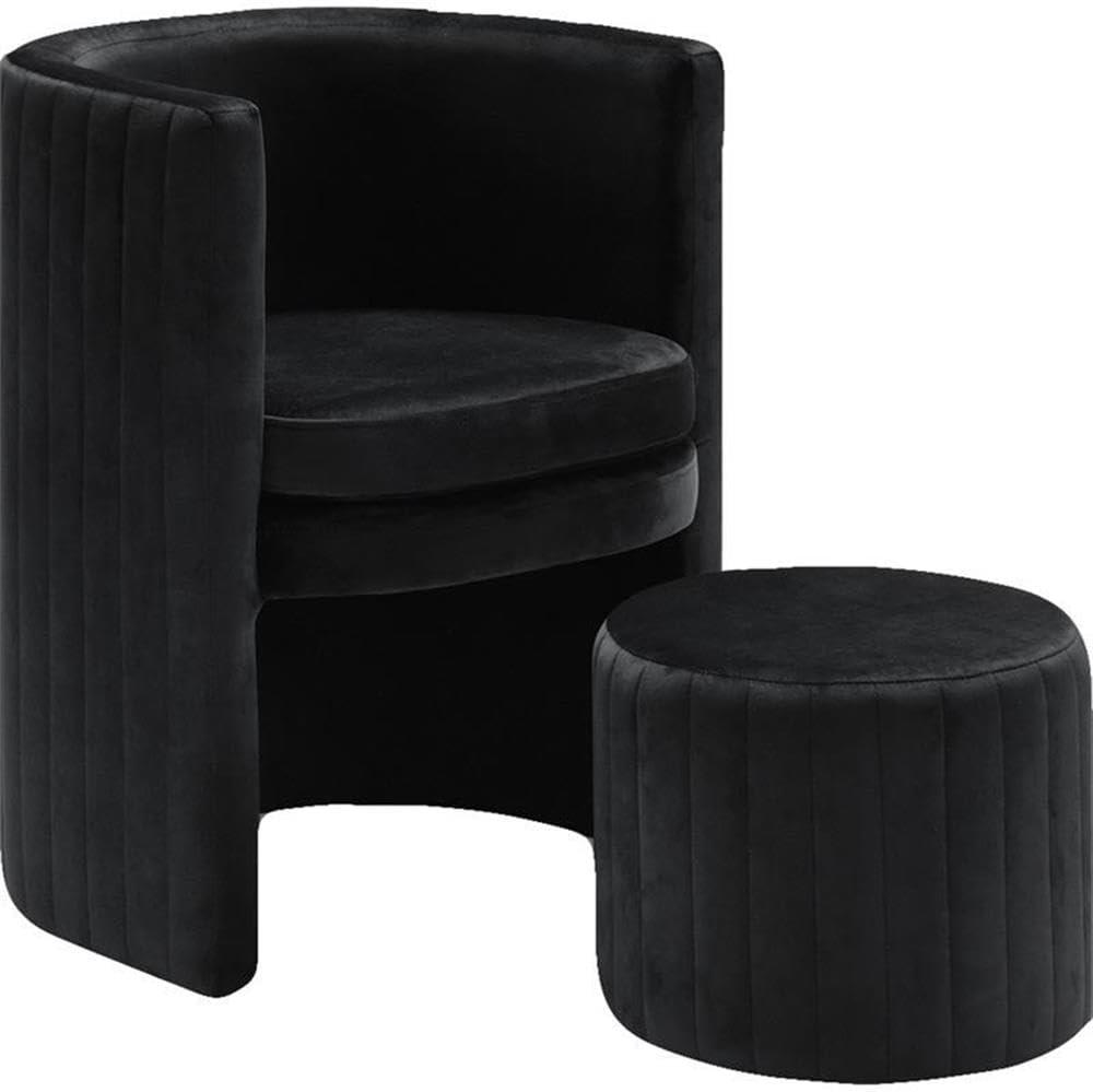 Meridian Furniture Selena Velvet Accent Chair and Ottoman Set in Black