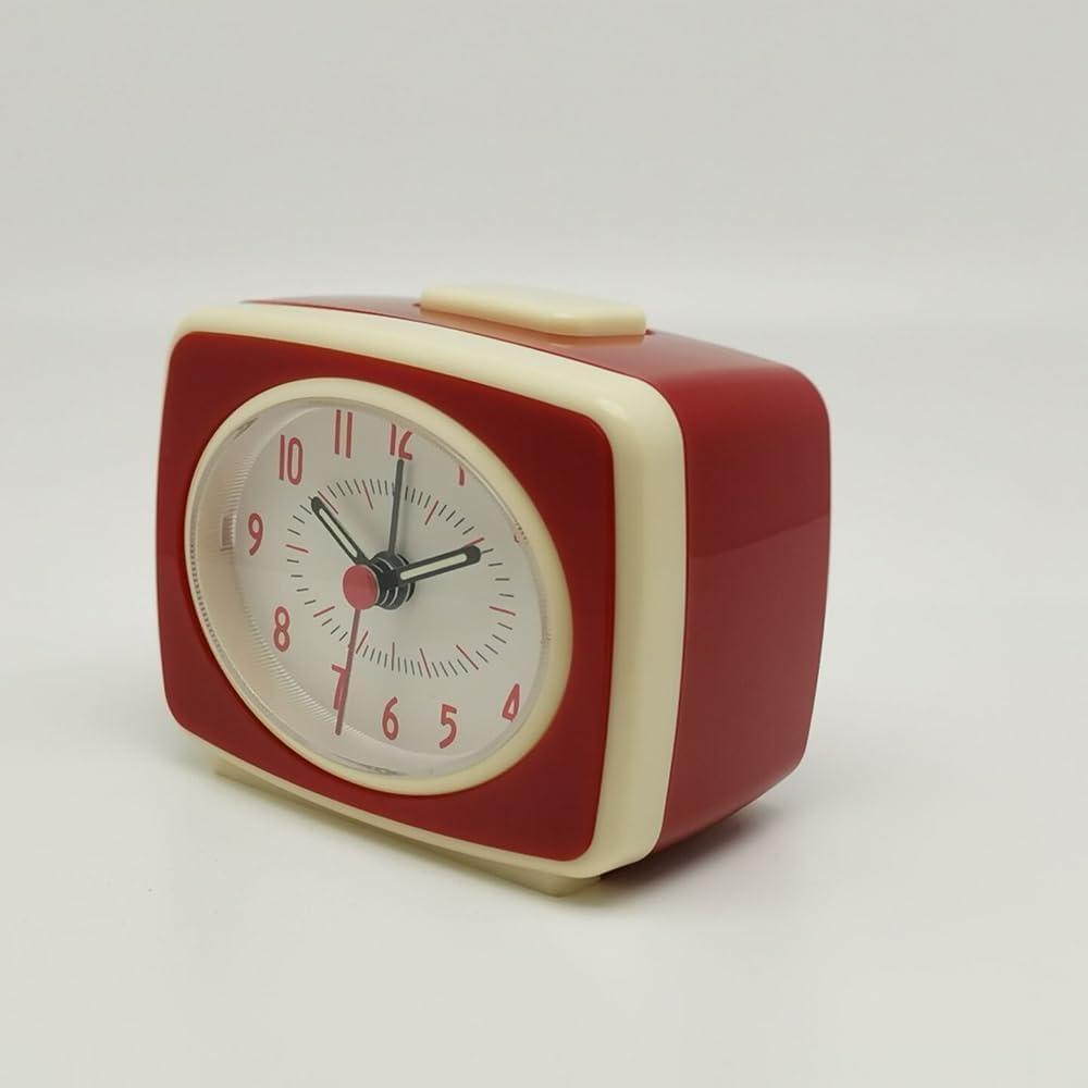 Retro Red and Cream Analog Alarm Clock with Glow Hands