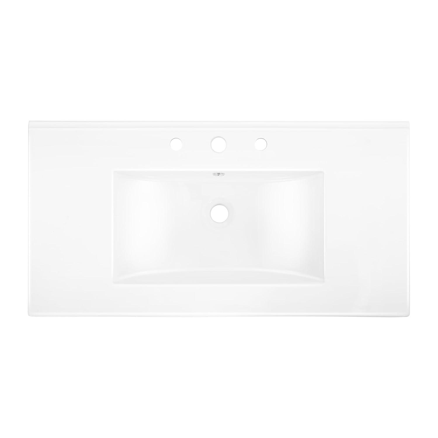 Swiss Madison 36" Zero Hole Vanity Sink Top In Glossy White