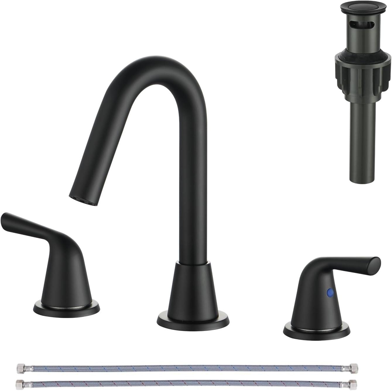 Matte Black High Arc Double Handle Widespread Bathroom Faucet