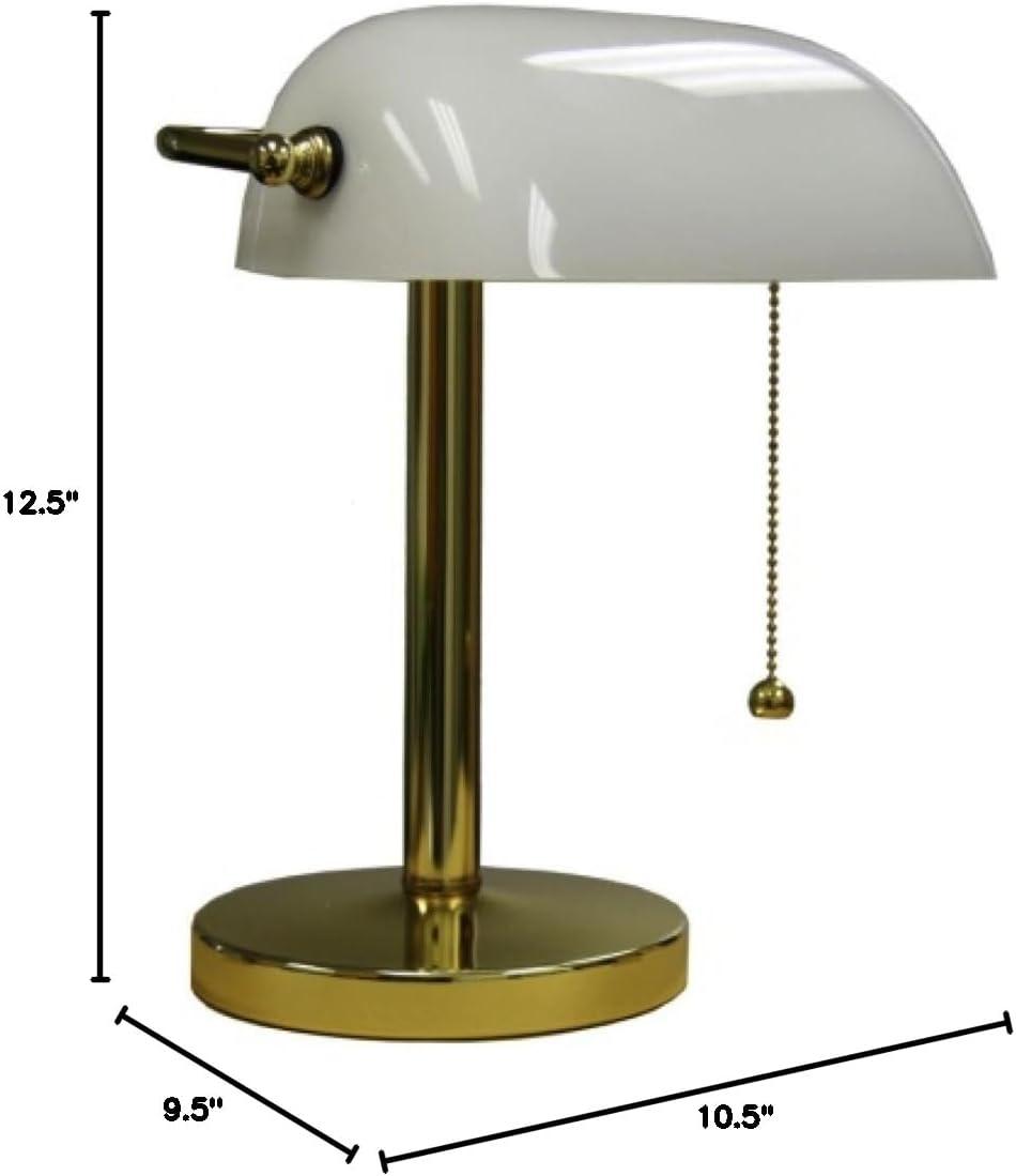 12.5" Adjustable White and Gold Polyresin Banker's Lamp