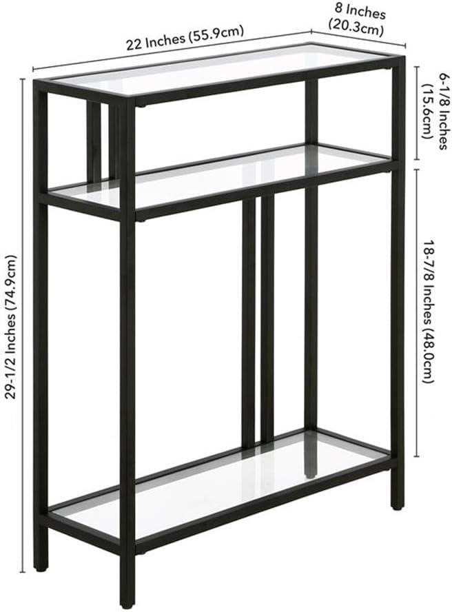 Evelyn&Zoe Cortland 22" Wide Rectangular Console Table with Glass Shelves, Blackened Bronze