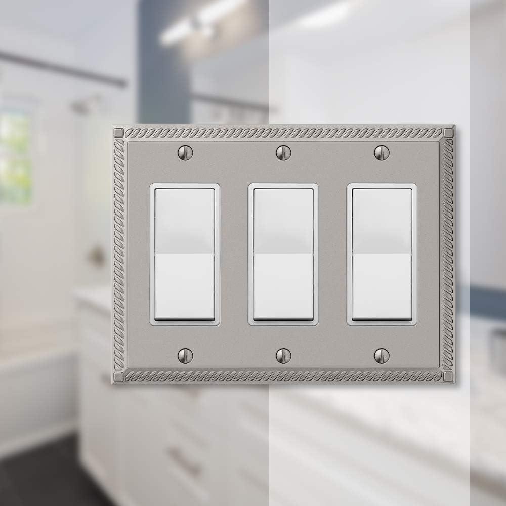 Georgian Satin Nickel Triple Rocker Cast Metal Wallplate