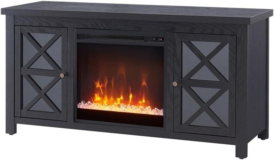 Evelyn&Zoe Colton Rectangular TV Stand with Crystal Fireplace for TV's up to 55", Black