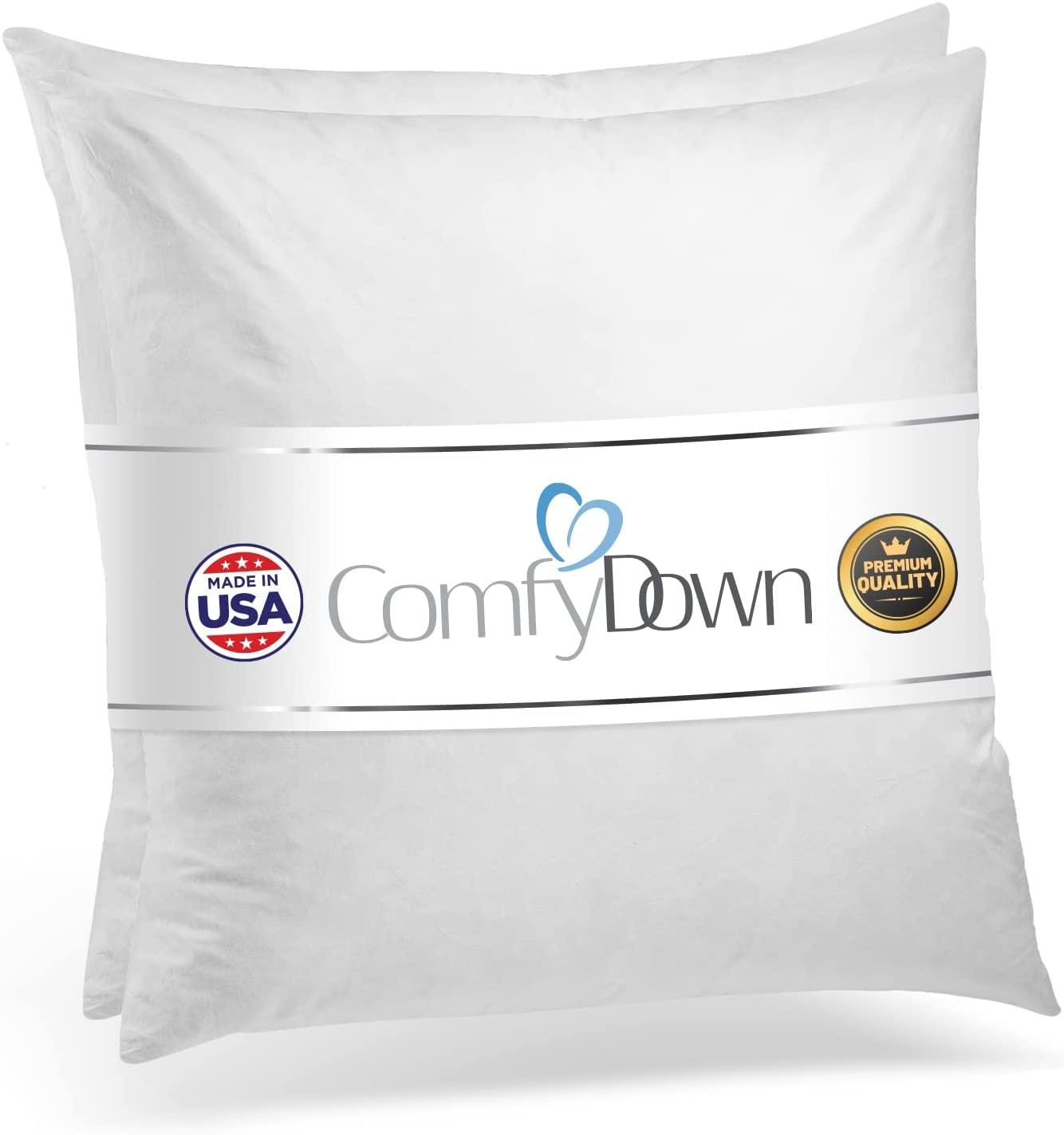 ComfyDown Decorative Throw Pillow Insert Down Feathers Fill 100% Cotton Cover Square Pillow Insert (Set of 2)