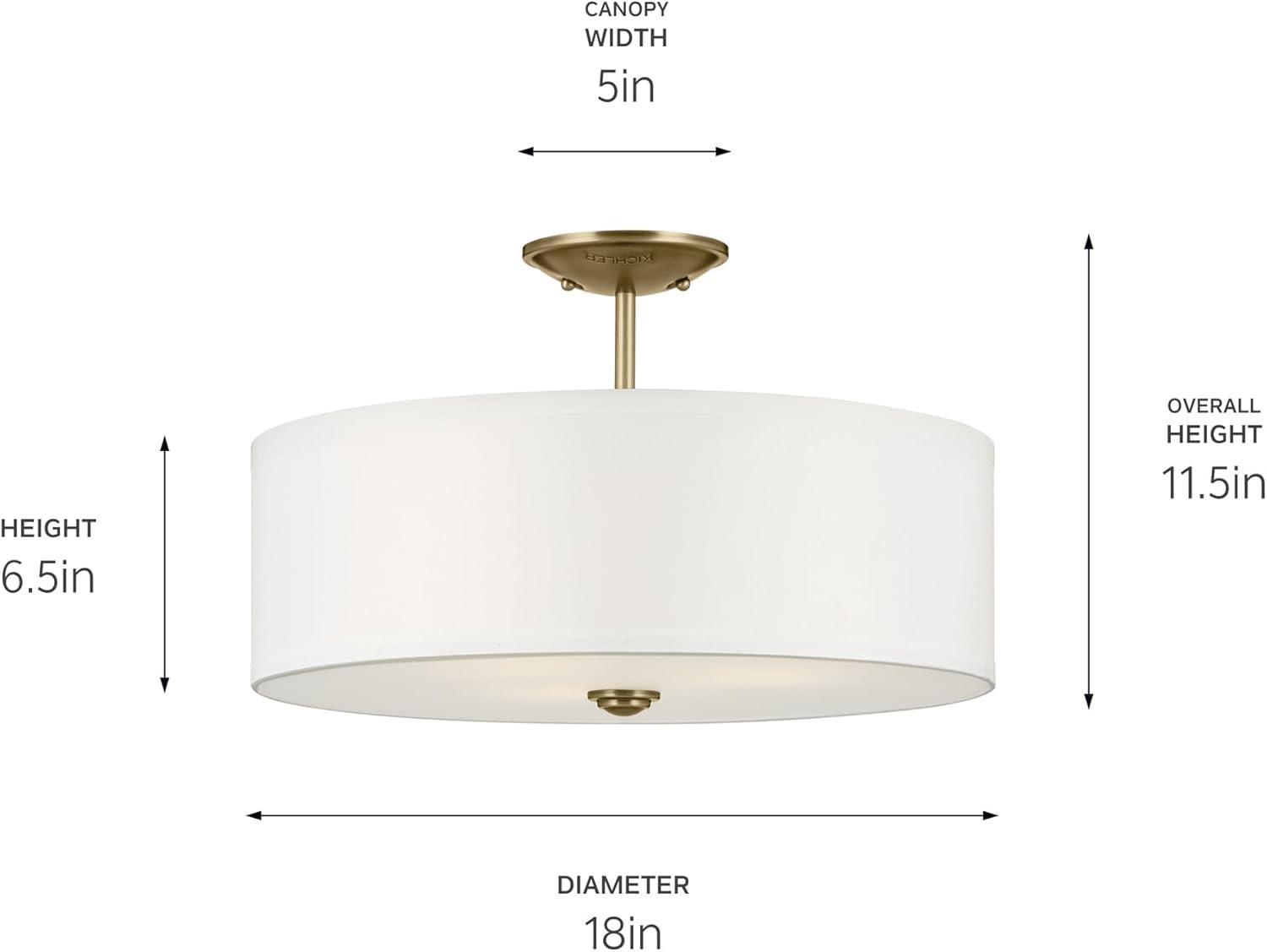 Natural Brass 3-Light Semi Flush Mount with Fabric Shade