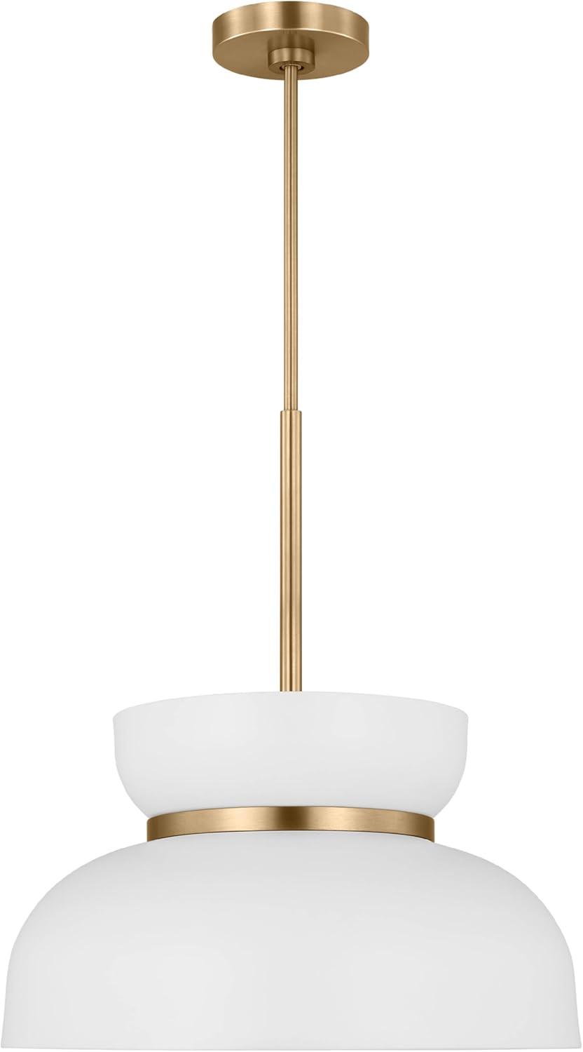 Matte White and Brass 1-Light Pendant with Glass Shade