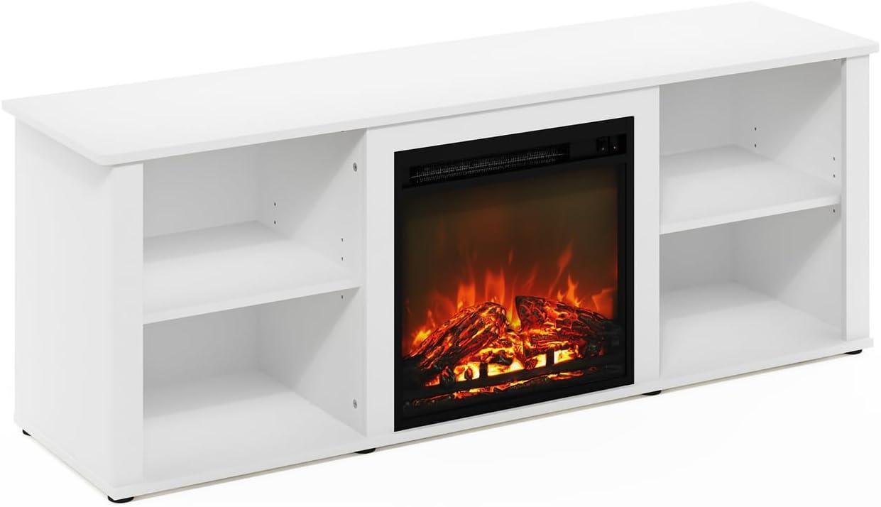 Solid White 60 Inch TV Stand with Electric Fireplace