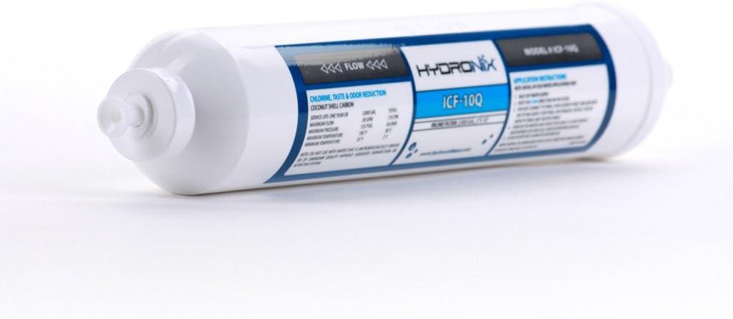 3 Pack - Hydronix ICF-10Q Inline Reverse Osmosis Post, Fridge & Ice Coconut GAC Water Filter 2000 Gal, 1/4" QC Ports