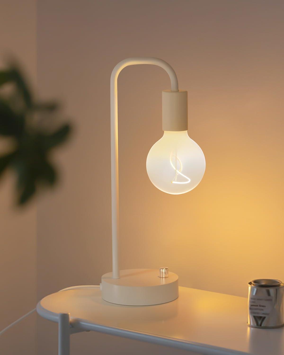 White Industrial Dimmable Table Lamp with Edison Bulb