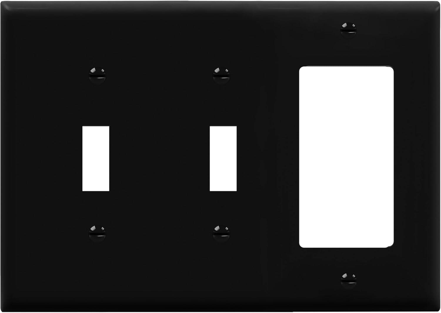 ENERLITES Combination Triple Light Switch Plate, Double Toggle/Single Decorator Switch, Standard Size 3-Gang, Polycarbonate Thermoplastic, 881231-BK, Black