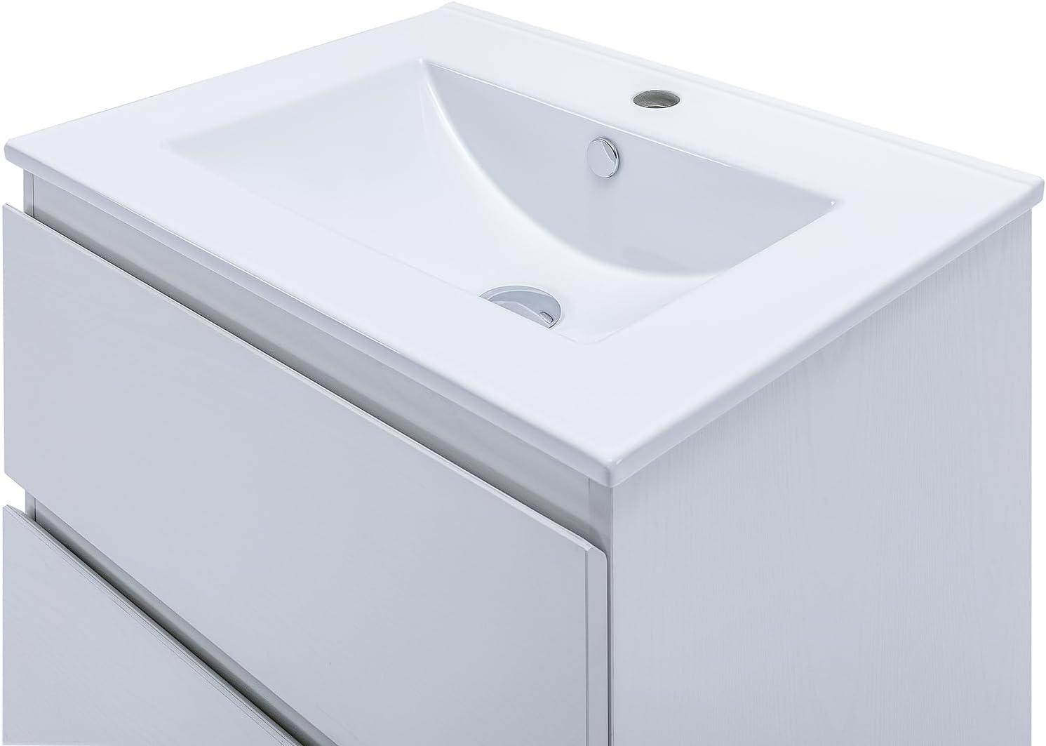 24" White Ceramic Rectangular Undermount Bathroom Sink