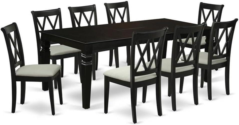 East West Furniture Logan 9-piece Wood Dining Set with Linen Seat in Black