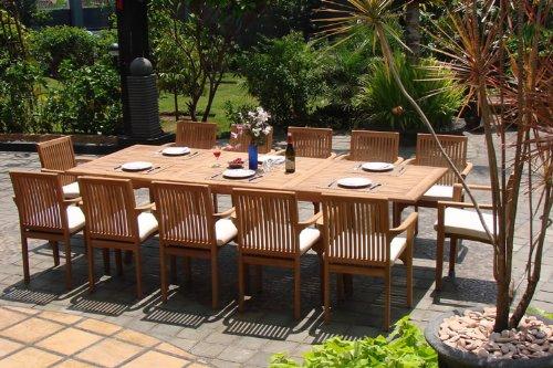 Wholesale Teak 13-Piece Patio Dining Set, Table & Lua Stacking Chairs Grade-A Teak