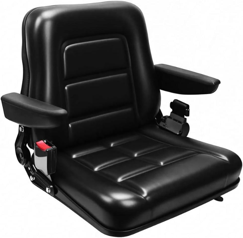 Black Adjustable PVC Forklift and Tractor Seat with Armrests