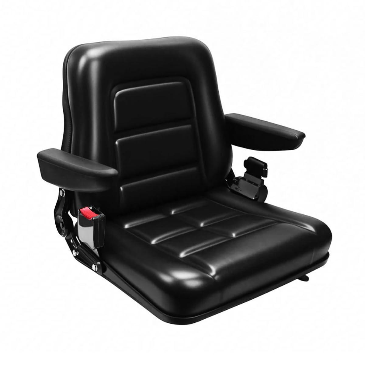 Black Adjustable PVC Forklift and Tractor Seat with Armrests