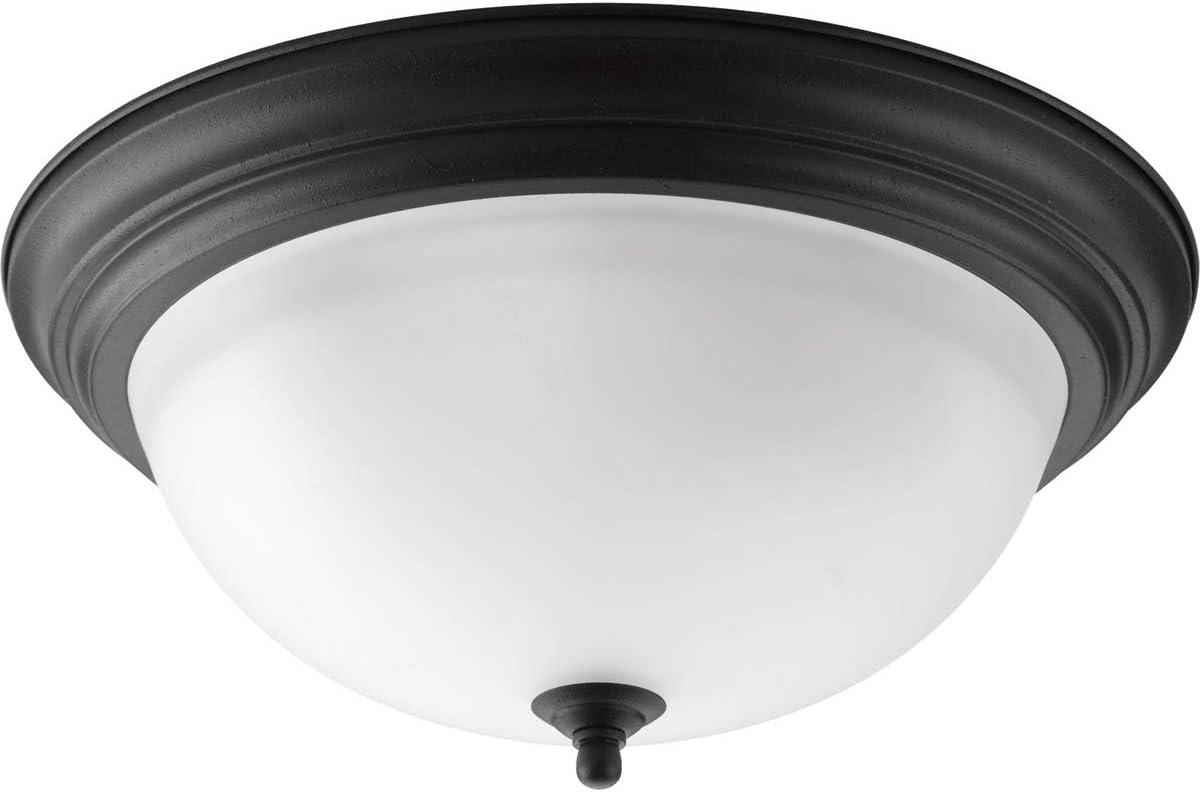 Progress Lighting Melon Collection 3-Light Flush Mount, Forged Black, Alabaster Glass Shade