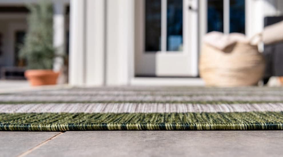 Unique Loom Outdoor Striped Distressed Stripe Striped Woven Area Rug