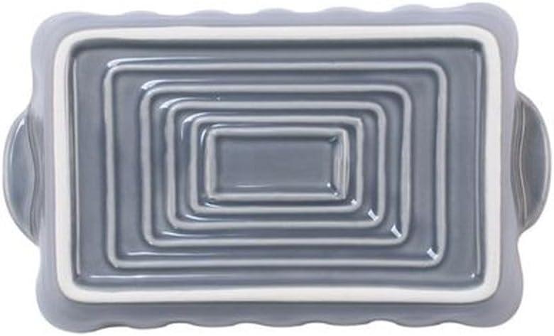 Gray Small Rectangular Stoneware Baker with Scalloped Edges