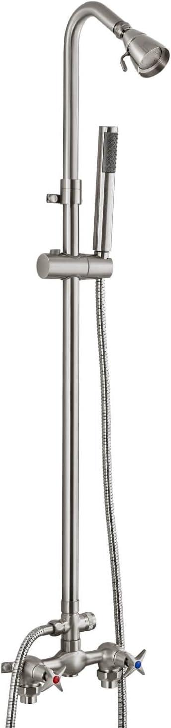 Brushed Nickel Wall Mounted Outdoor Shower Kit with Handheld Sprayer