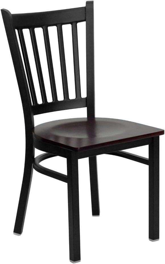 Windsor High Slat Side Chair in Black Steel with Mahogany Wood Seat