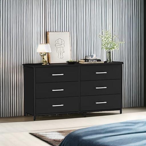 Black Industrial Double Dresser with Steel Frame and Levelers