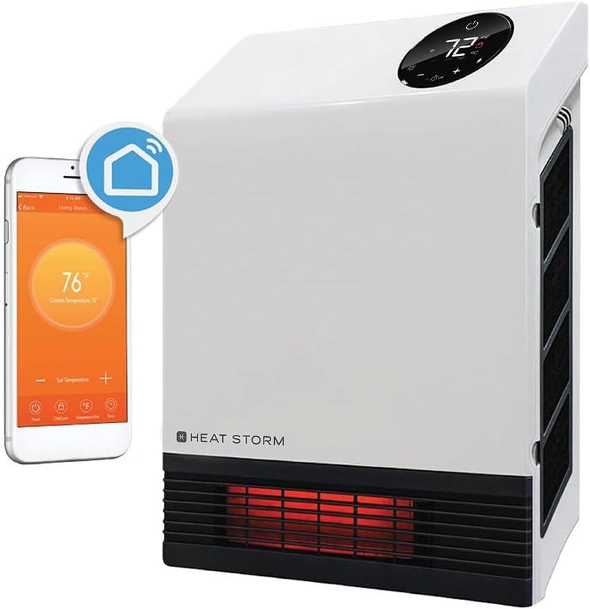 Heat Storm Heat Storm 1000 Watt 3400 BTU Electric Wall Mounted Space Heater with Adjustable Thermostat , Remote Included and with Digital Display