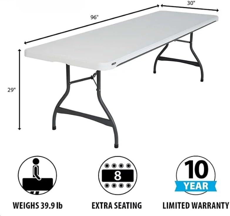 Lifetime 8 Foot Rectangle Folding Table, Indoor/Outdoor Commercial Grade, White Granite (22980)