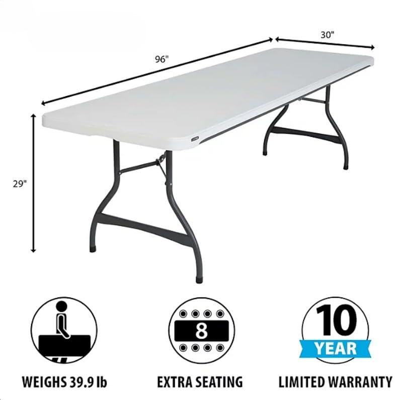 Lifetime 8 Foot Rectangle Folding Table, Indoor/Outdoor Commercial Grade, White Granite (22980)
