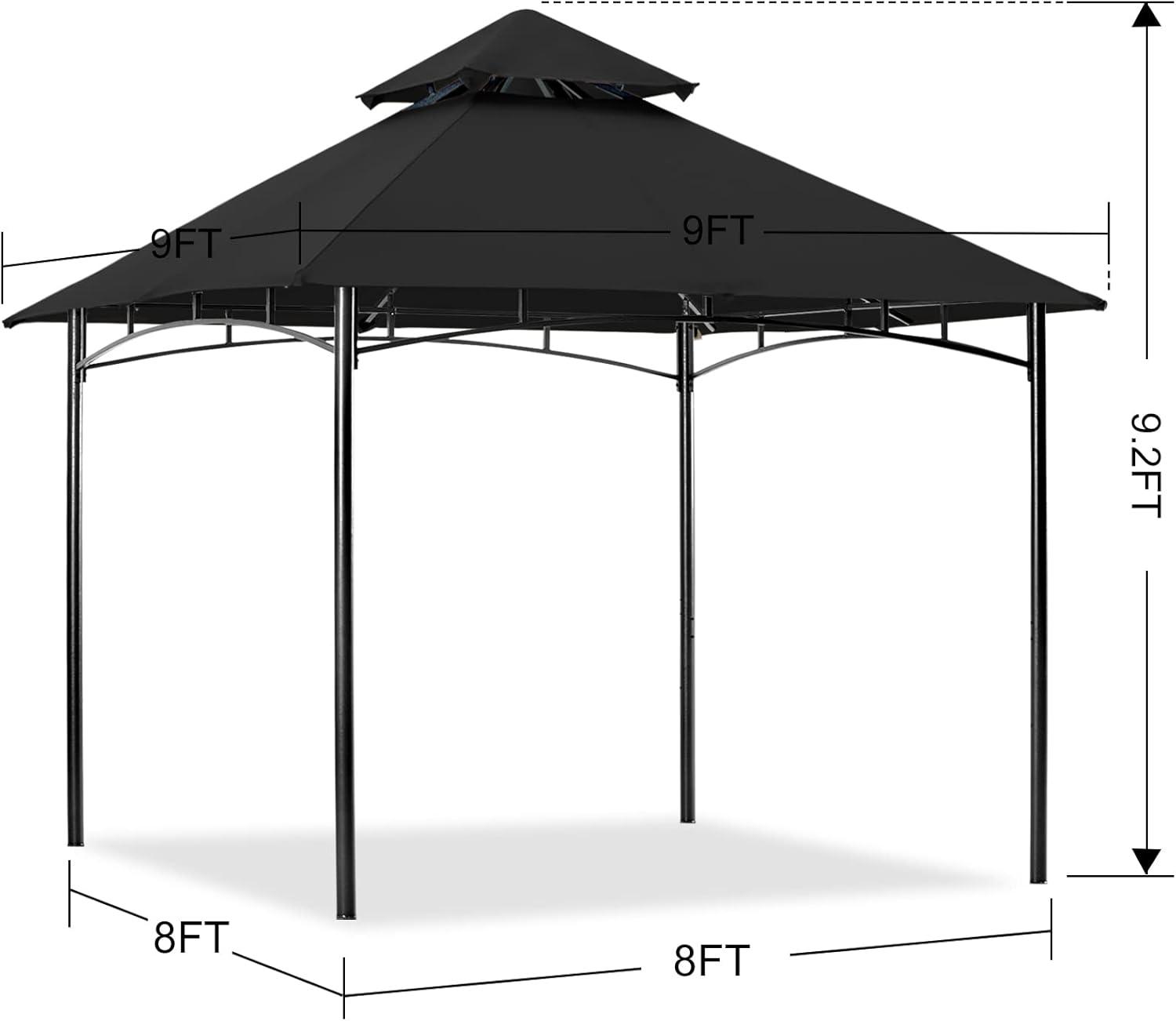 Black Steel Patio Gazebo with Polyester Roof, 9x9 ft