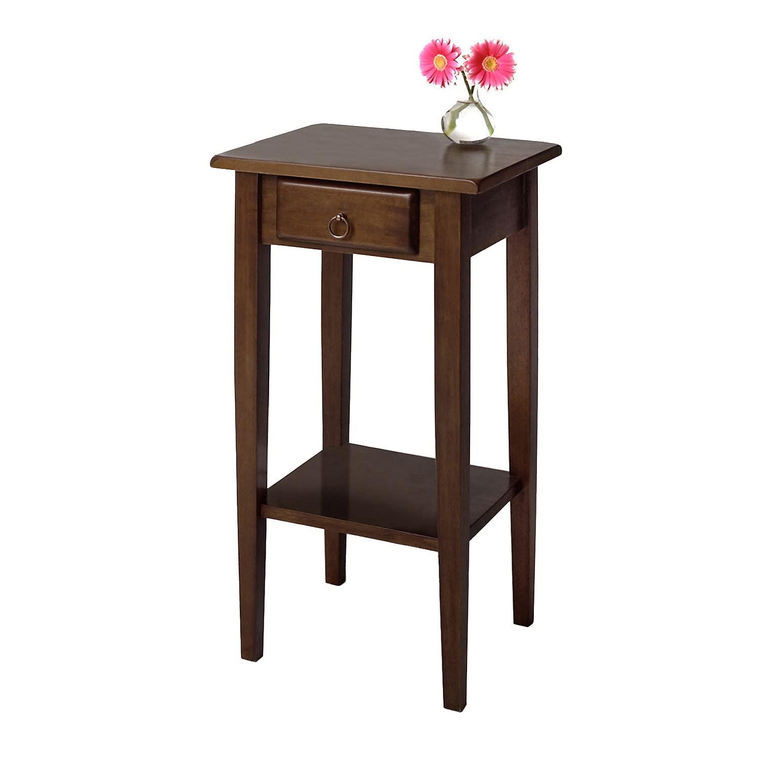 Regalia Accent Table with Drawer, Shelf - Antique Walnut - Winsome: Small Telephone Stand, Occasional Storage