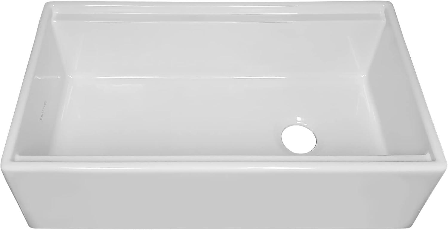 Whitehaus Collection Front Apron Single Bowl Fireclay Kitchen Sinks with Cutting Board and Grid