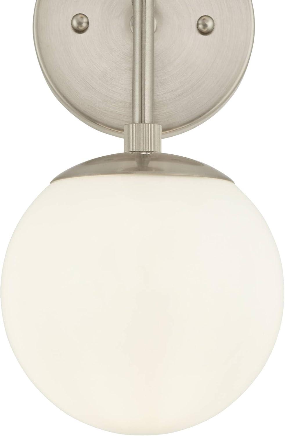 Possini Euro Design Oso Mid Century Modern Wall Light Sconce Brushed Nickel 6" 2-Light Fixture Opal Glass for Bedroom Bathroom Vanity Living Room Home