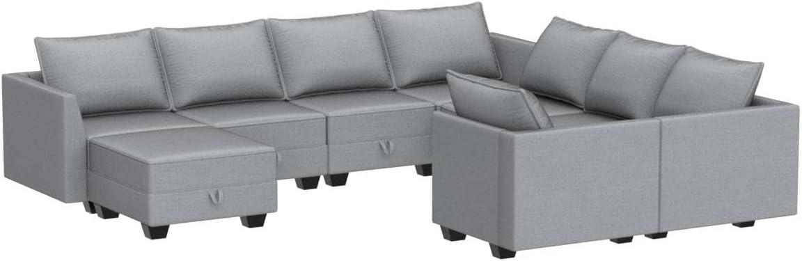 HONBAY Modular Sectional Sofa with Reversible Chaises Sofa with Ottomans U Shaped Sectional Couch for Living Room, Bluish Grey