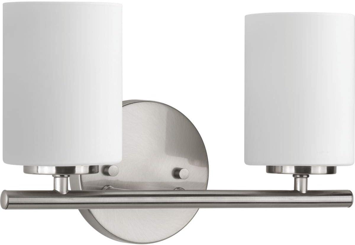 Progress Lighting Replay 2-Light Bath Vanity, Brushed Nickel, Porcelain Shade