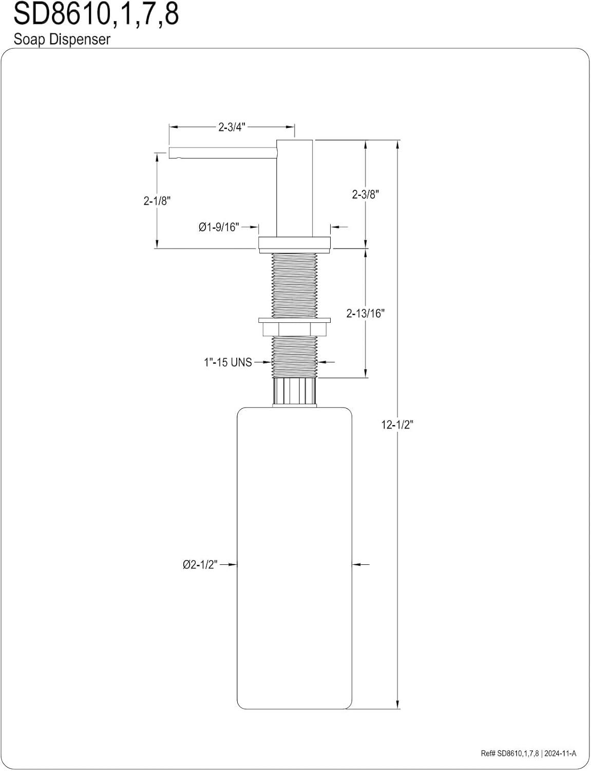 Brushed Nickel Stainless Steel Soap Dispenser with Straight Nozzle