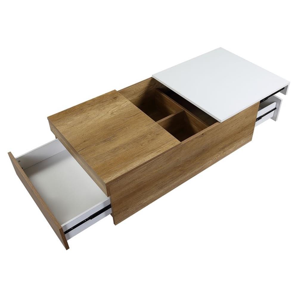 Aafje 49" Coffee Tables Oak/White Finish - Acme Furniture: Rectangular Living Room Table with Adjustable Shelves, Drawer